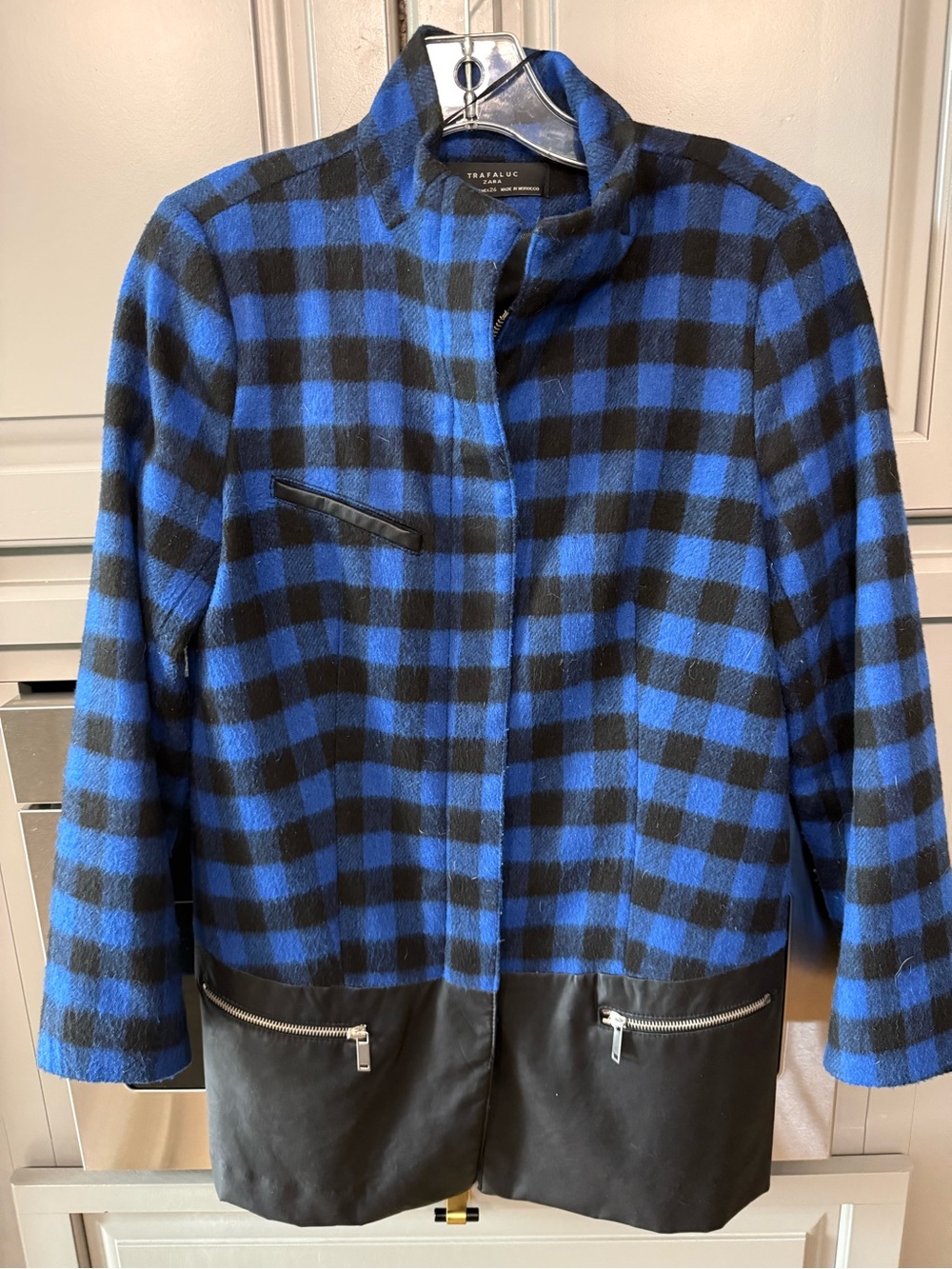 Buffalo Check Zip Jacket with faux leather trim